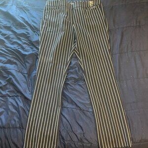 NWT 7TH AVE DESIGN STUDIO NEW YORK & COMPANY STRIPE NAVY BLUE SLIM PANTS SIZE 10